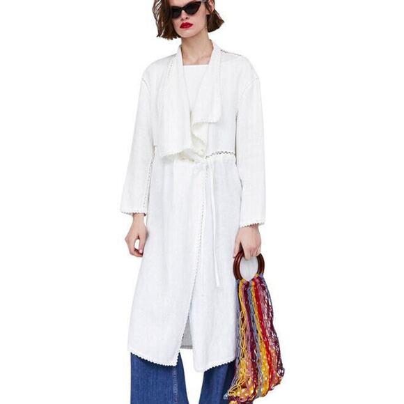NWTGS Zara White Linen Crochet Oversized MIDI DUSTER SZ L - Picture 1 of 3